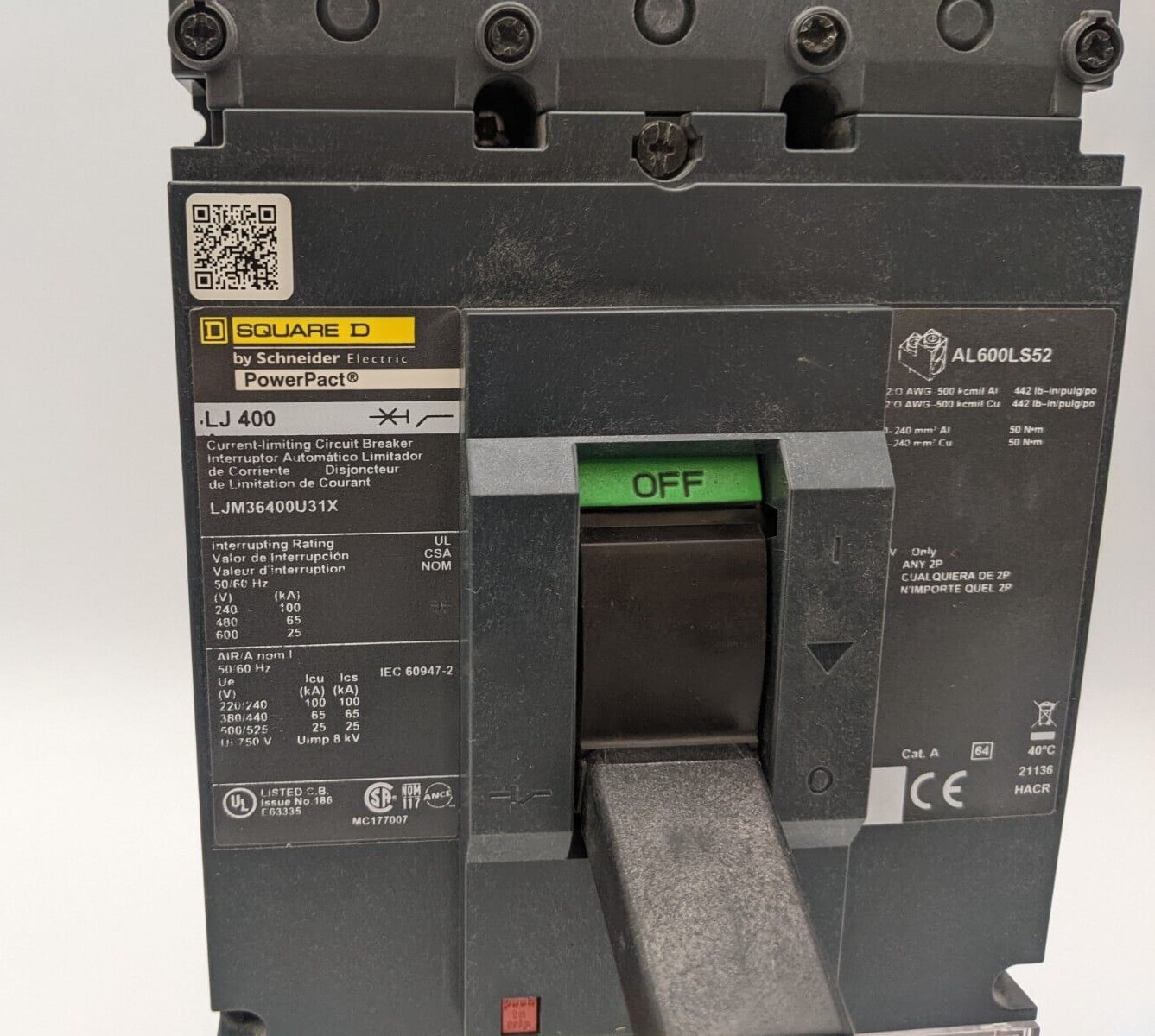 400 Amps, Square D #LJM36400U31X, PowerPact Circuit Breaker, 3P, 600 Volts, Micrologic 3.3 Trip - Image 2