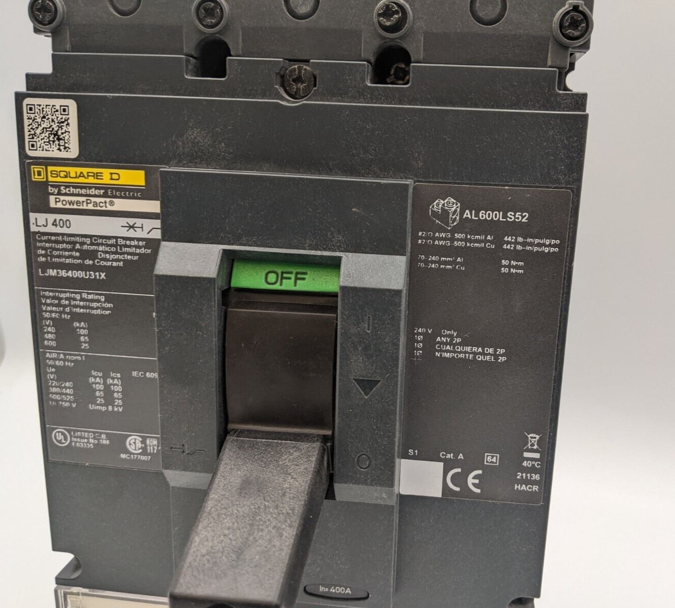 400 Amps, Square D #LJM36400U31X, PowerPact Circuit Breaker, 3P, 600 Volts, Micrologic 3.3 Trip - Image 3