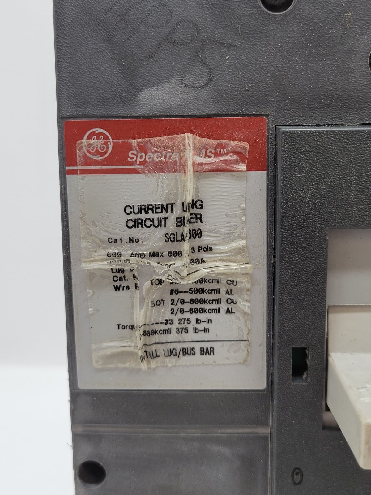 600 Amps, General Electric #SGLA36AT0600, Bolt-On Circuit Breaker, 3P, 600 Volts, 3 phase, 600A Trip, AS IS - Image 2