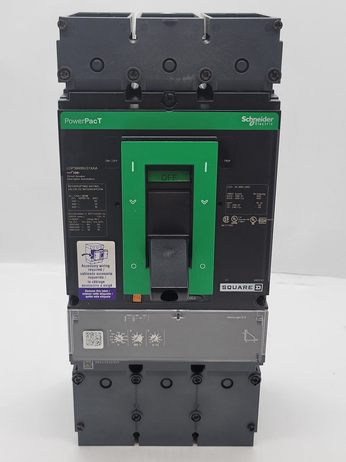 600 Amps, Square D #LGP36600U31XAA, PowerPact Circuit Breaker, 3P, 600 Volts, 35KA, new - Image 7