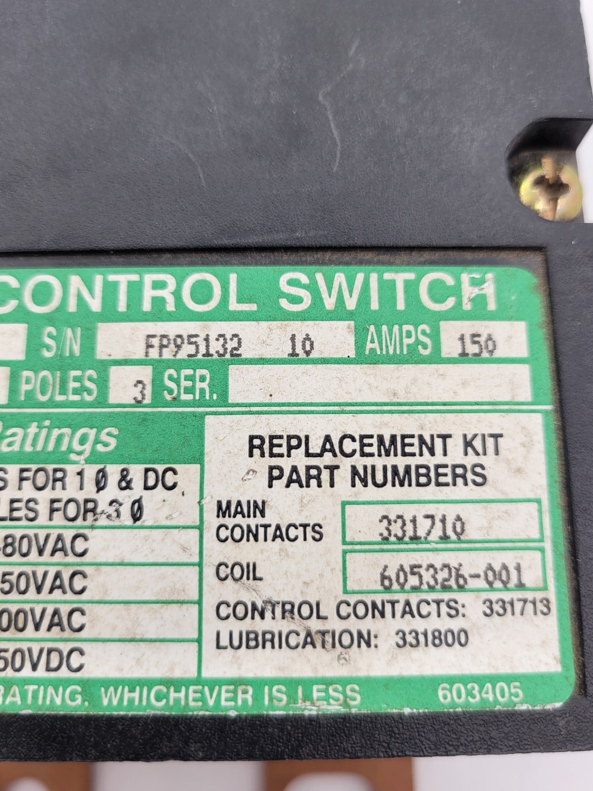 150 Amp. Asco #920315030X, 920 Remote Control Switch, 3P, 3 phase, 600 Volts, 110/120 Volts Coil - Image 3