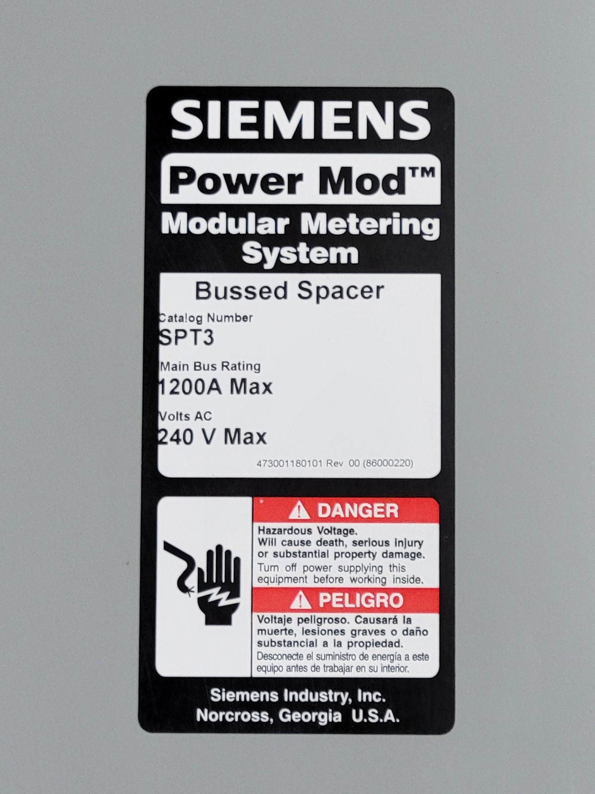 1200 Amp. Siemens #SPT3, Power Mod Modular Metering System Bussed Spacer, 3 phase, 4W, 240 Volts - Image 2