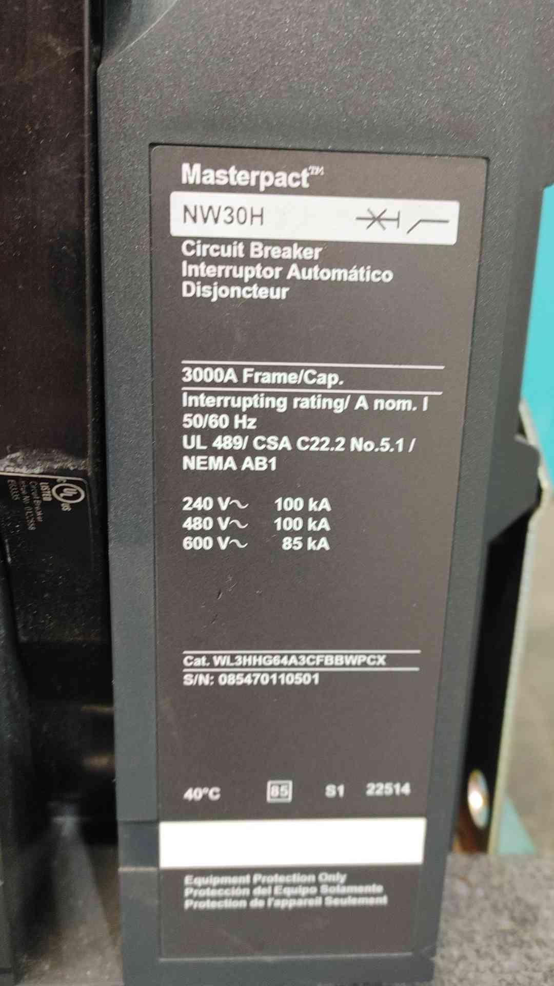 3000 Amps, Square D Masterpact #NW30H, circuit breaker, MicroLogic 6.0P, ERMS (2 available) - Image 2