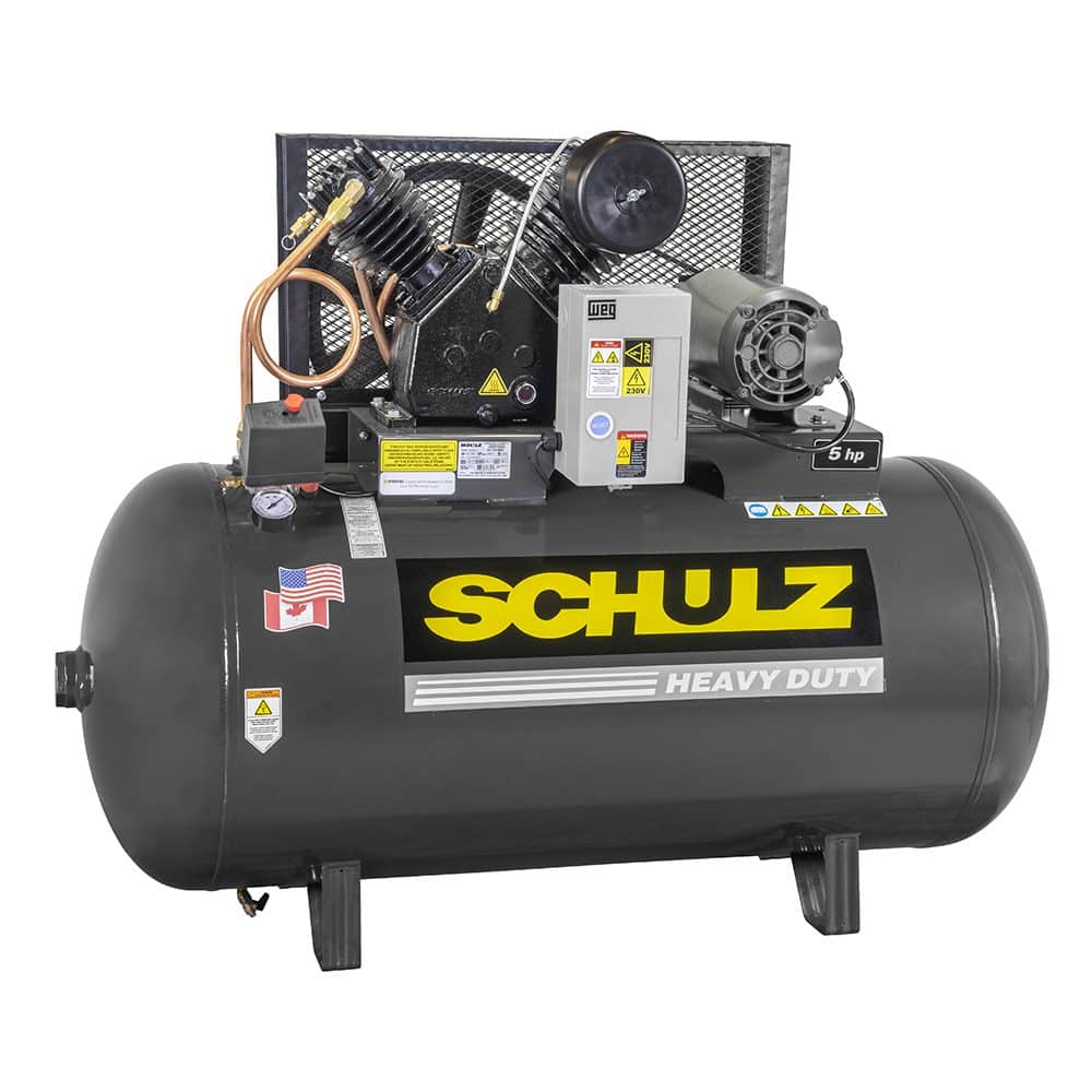 15.6 cfm, 175 psi, Schulz #580HV20X-3, piston air compressor, 5 HP, 80 gallon tank - Image 1