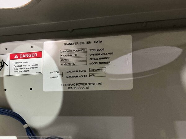 400 Amp. Generac #J07ATSC30400N5XC, Automatic Transfer Switch, 2-pole, NEMA 1 enclosure, 120/240 Volts, 1PH - Image 3