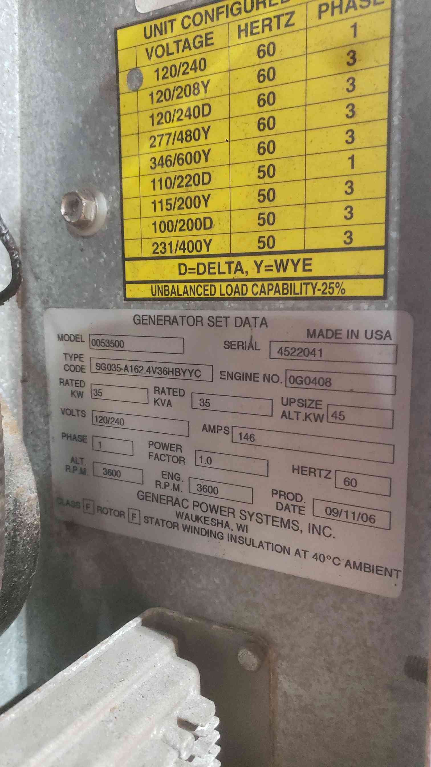 35 KW Generac #SG035, LP propane generator set, commercial standby, 120/240 Volts, 1 phase, 427 hours - Image 3