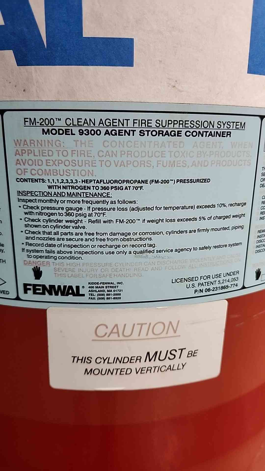 226 lbs. Fenwal, Fire Suppression System, FM-200 Agent - Image 3