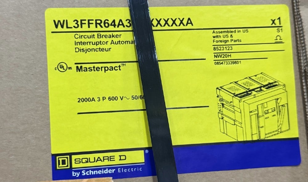 2000 Amps, Square D, NW20H, MasterPact NW circuit breaker, WL3FFR64A3, 3-pole, 600 Volts, 50/60 Hz., new - Image 2