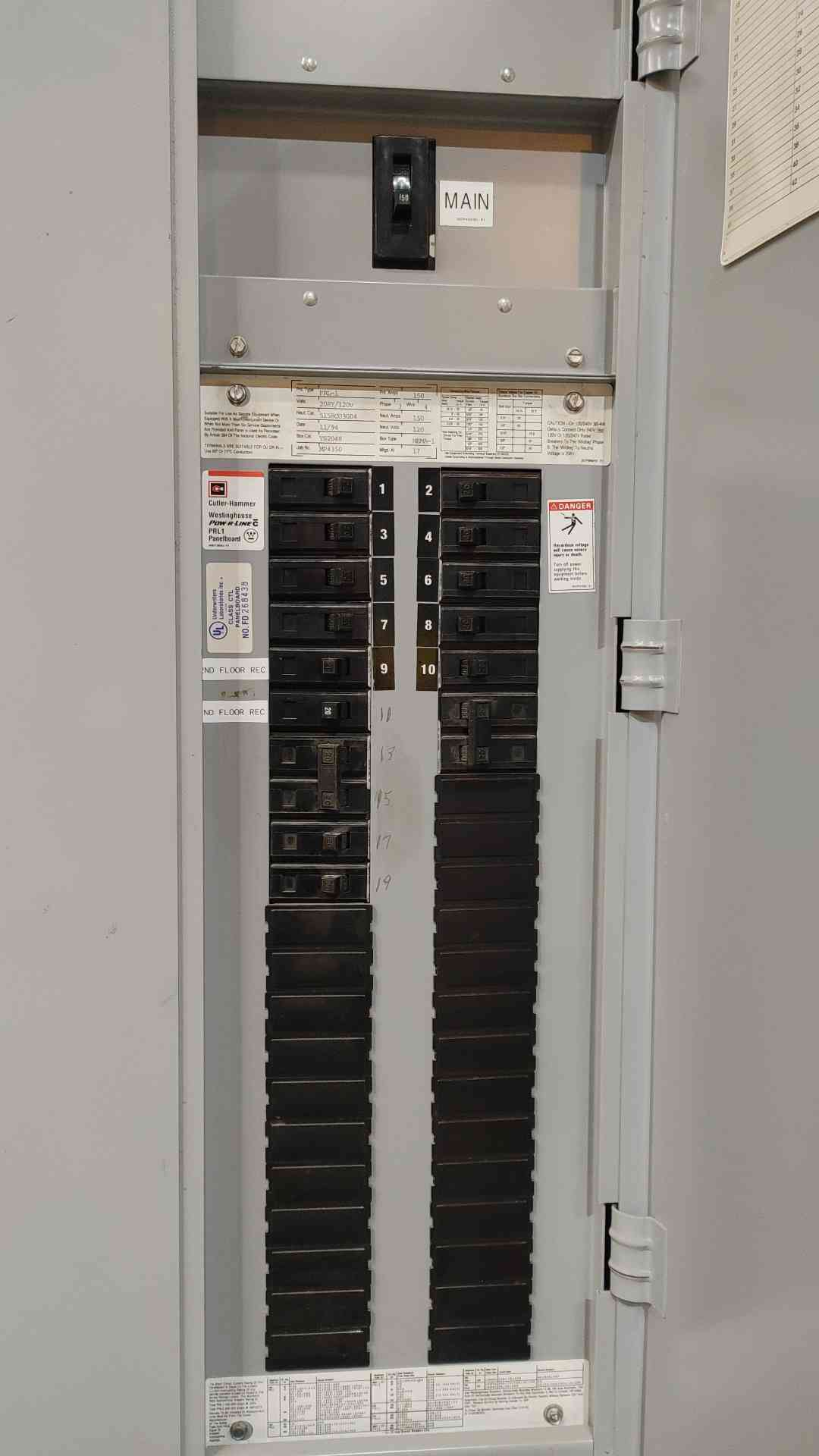150 Amp. Westinghouse Pow-R-Line, PRL-1, panelboard, 208Y/120 Volts, 3 phase, w/ 150A main, (13) 20A 1 pole - Image 4