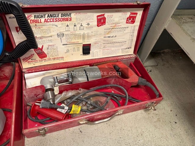 Milwaukee #6230, Tool Lot, portable band saw, right angle drill, Ideal 120' fish tape, steel cases - Image 5