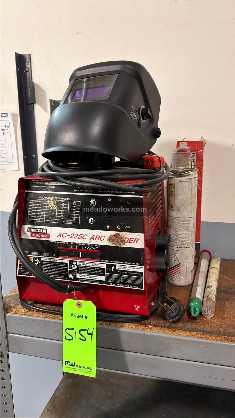 225 Amps, Lincoln Electric #AC-225C, AC Arc Welder, auto-darkening helmet, electrodes, 230 V. - Image 1