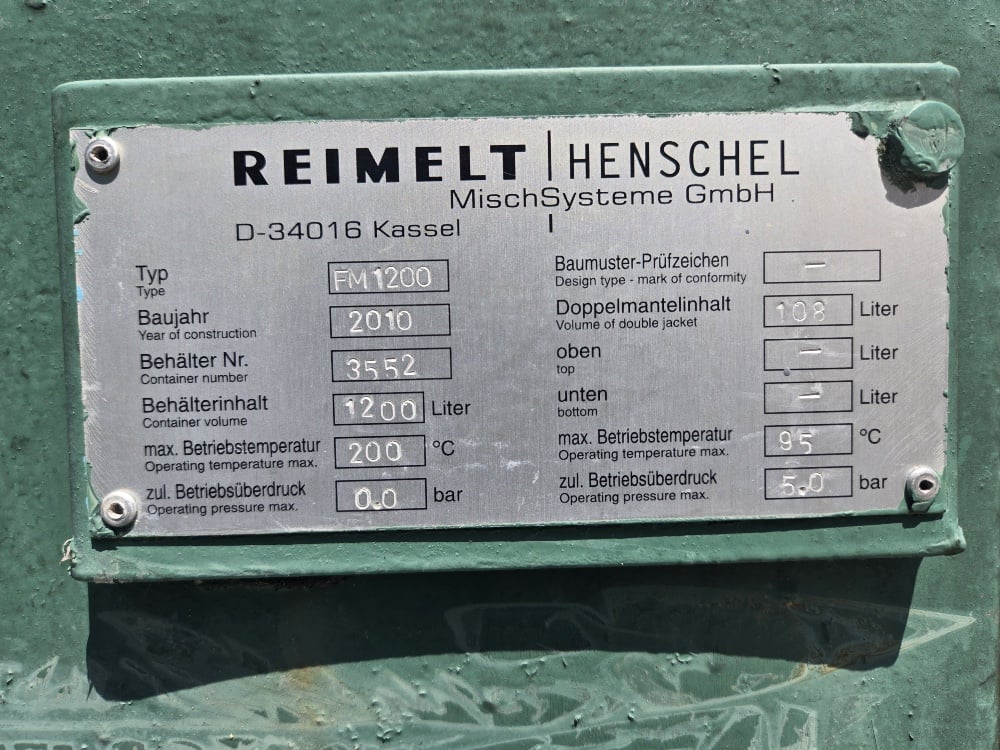 Henschel Reimelt FM 1200 Hi Intensity Mixer, 2010 - Image 2