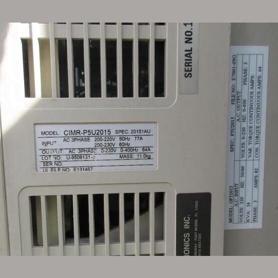 25 HP Saftronics #CIMR-P5U2015, GP5 AC Variable Frequency Drive, 230 Volts input, 82 amps, 0-230 Volts - Image 3