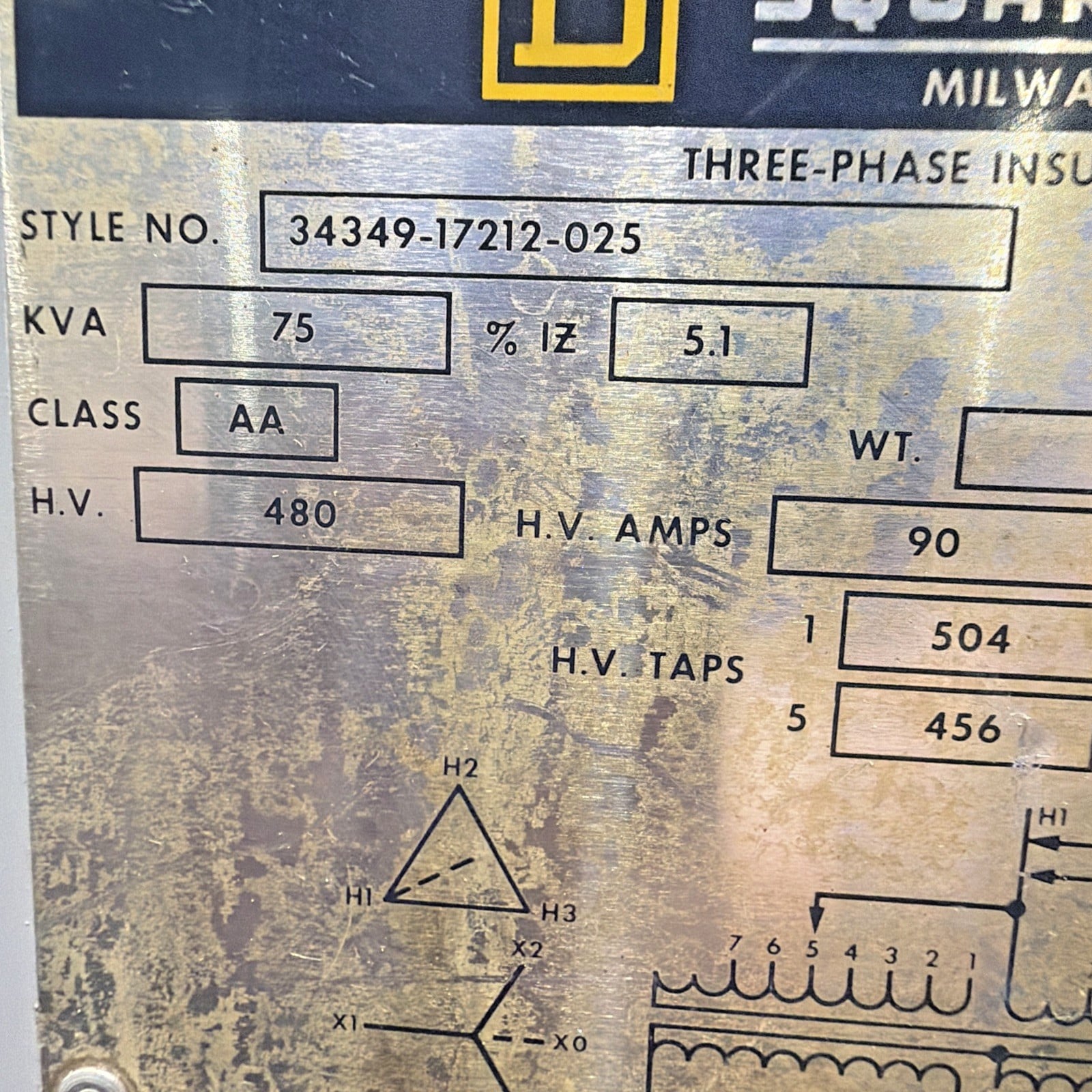 75 KVA 480 Primary, 208Y/120 Secondary, Square D #75T3H, Transformer, 3 Phase, 60 Hz - Image 9