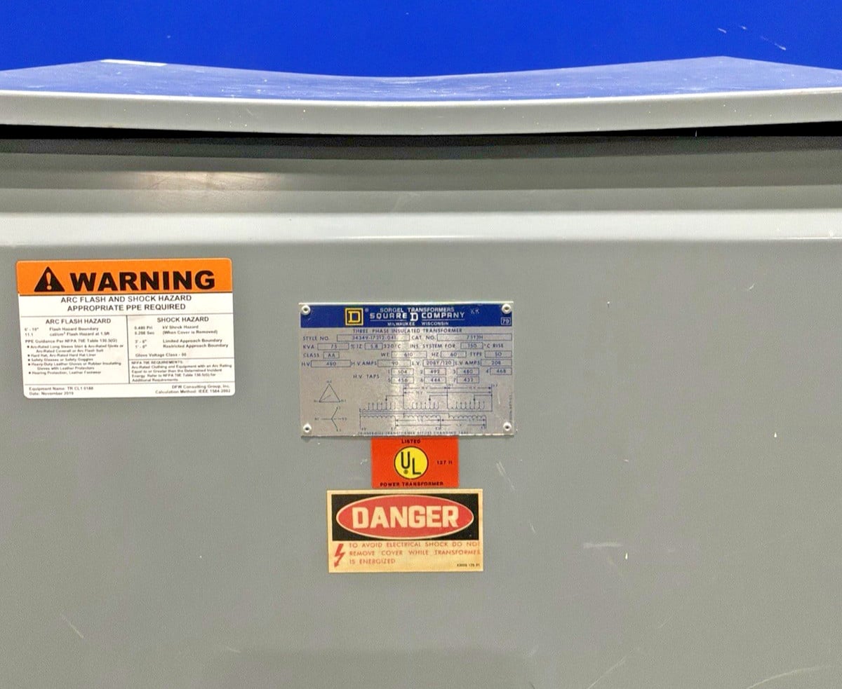 75 KVA 480 Primary, 208Y/120 Secondary, Square D #75T3H, Transformer, 3 Phase, 60 Hz - Image 3