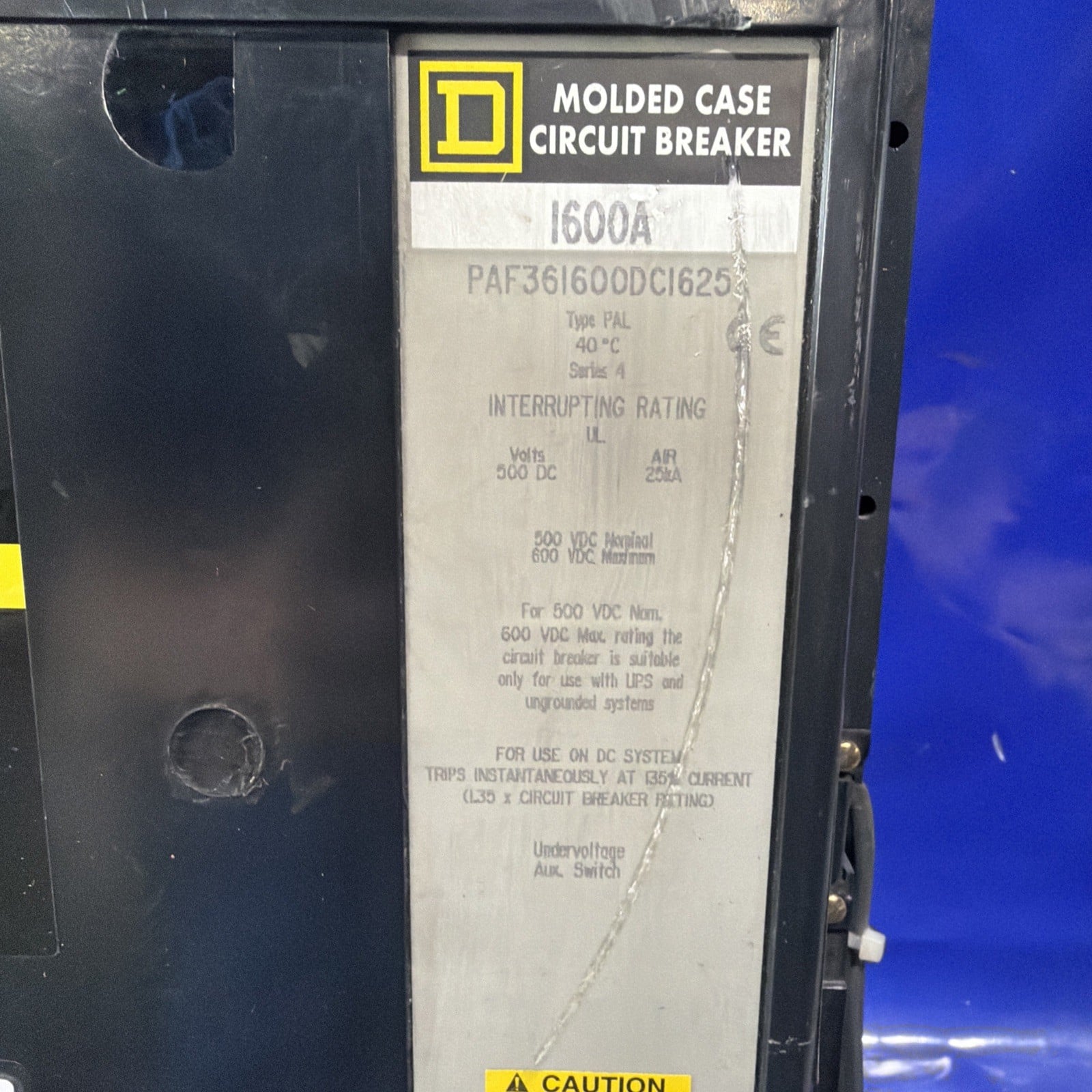 1600 Amps, Square D #PAF361600DC1625, bolt-on molded case circuit breaker, 600 Volts, 3 Pole - Image 2