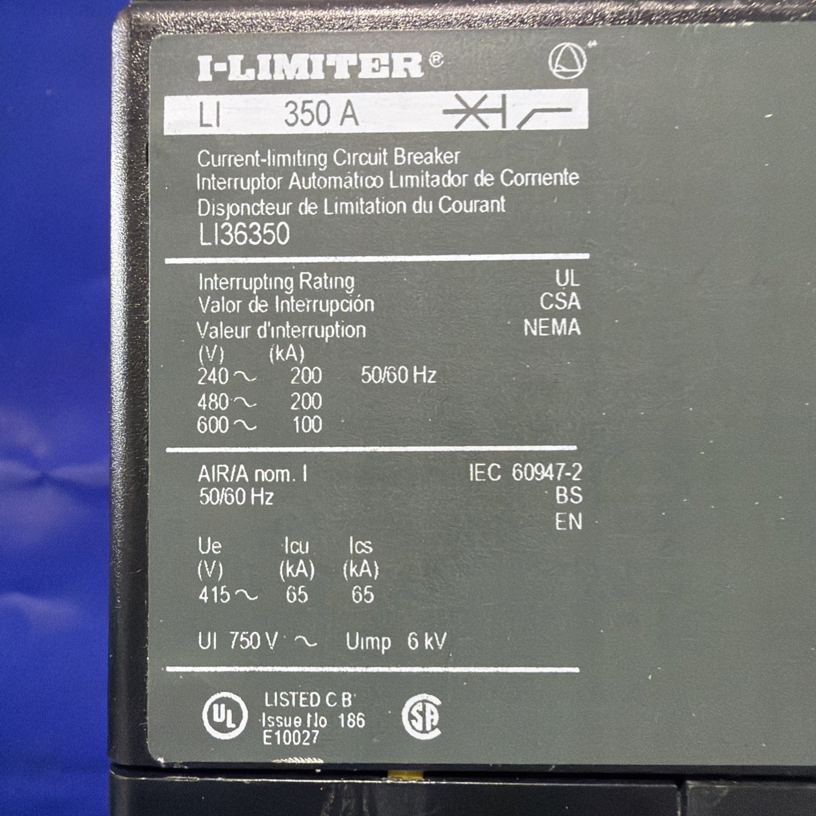 350 Amps, Square D #LI36350, I-Line circuit breaker, 600 Volts, 3 Pole, 100 KA (2 available) - Image 2