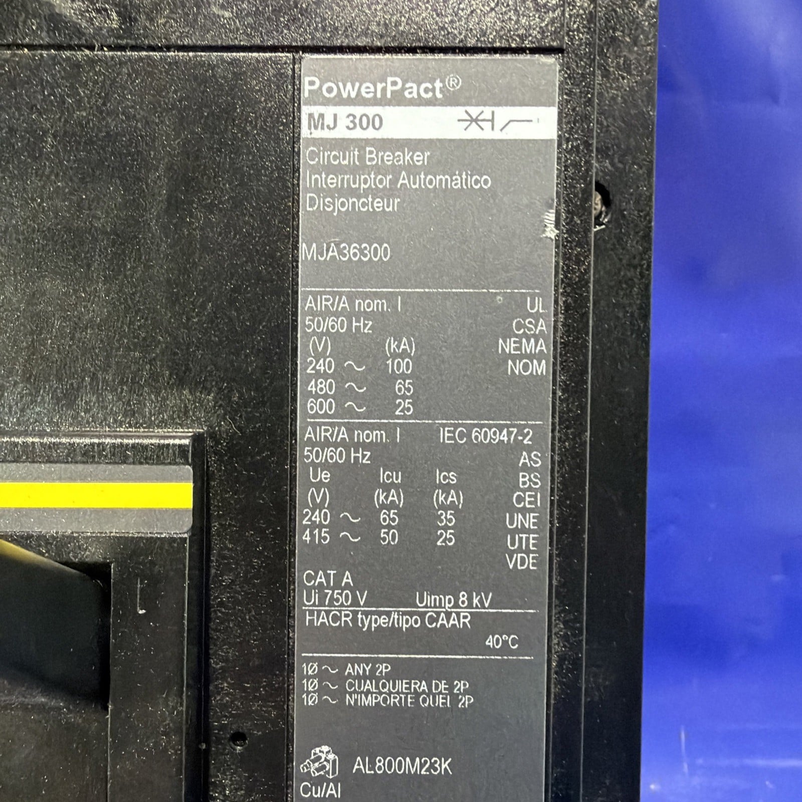 300 Amps, Square D #MJA36300, I-Line circuit breaker, 600 Volts, 3 Pole, 25 KA - Image 2
