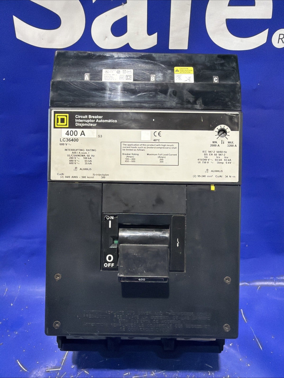 400 Amps, Square D #LC36400, I-Line circuit breaker, 600 Volts, 3 Pole, 35 KA (5 available) - Image 3
