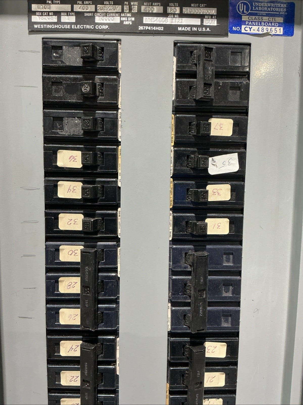400 Amp. Westinghouse YS2054, MLO Panelboard, 208Y/120 Volts, 3 Phase, 4 Wire - Image 8