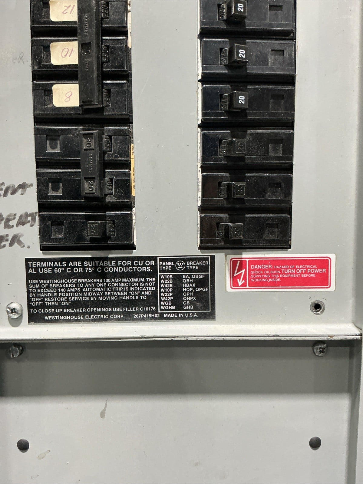 400 Amp. Westinghouse YS2054, MLO Panelboard, 208Y/120 Volts, 3 Phase, 4 Wire - Image 10