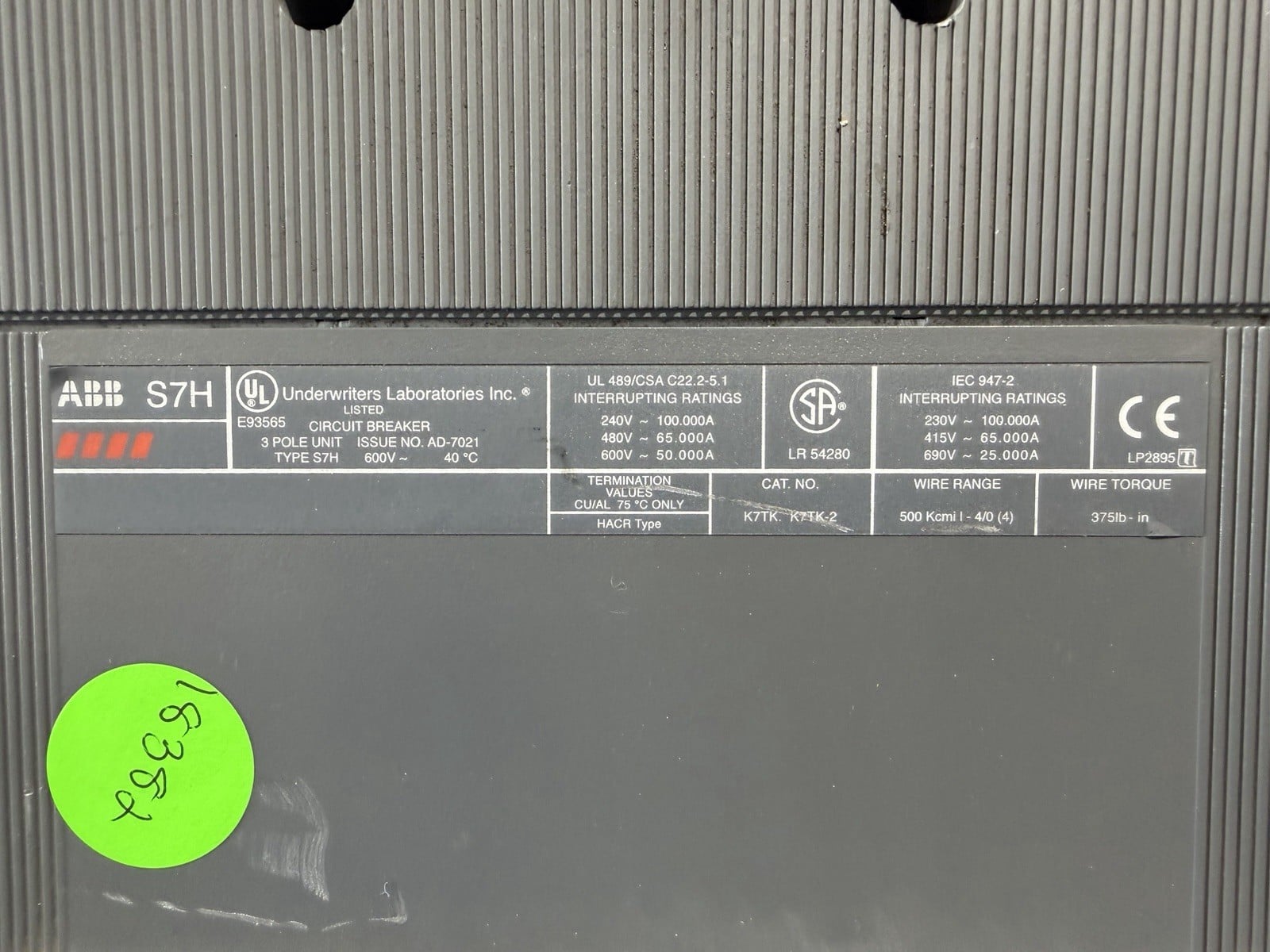 1200 Amps, ABB SACE #S7H, circuit breaker, 600 Volts, 3 Pole - Image 4