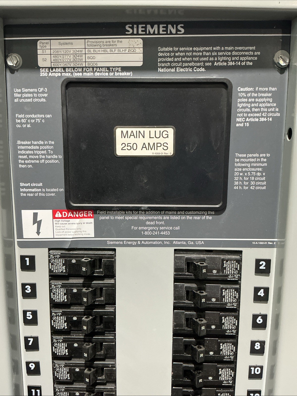 250 Amp. Siemens S1C42ML250CTS, MLO Panelboard, 208Y/120 Volts, 3 Phase, 4 Wire - Image 4