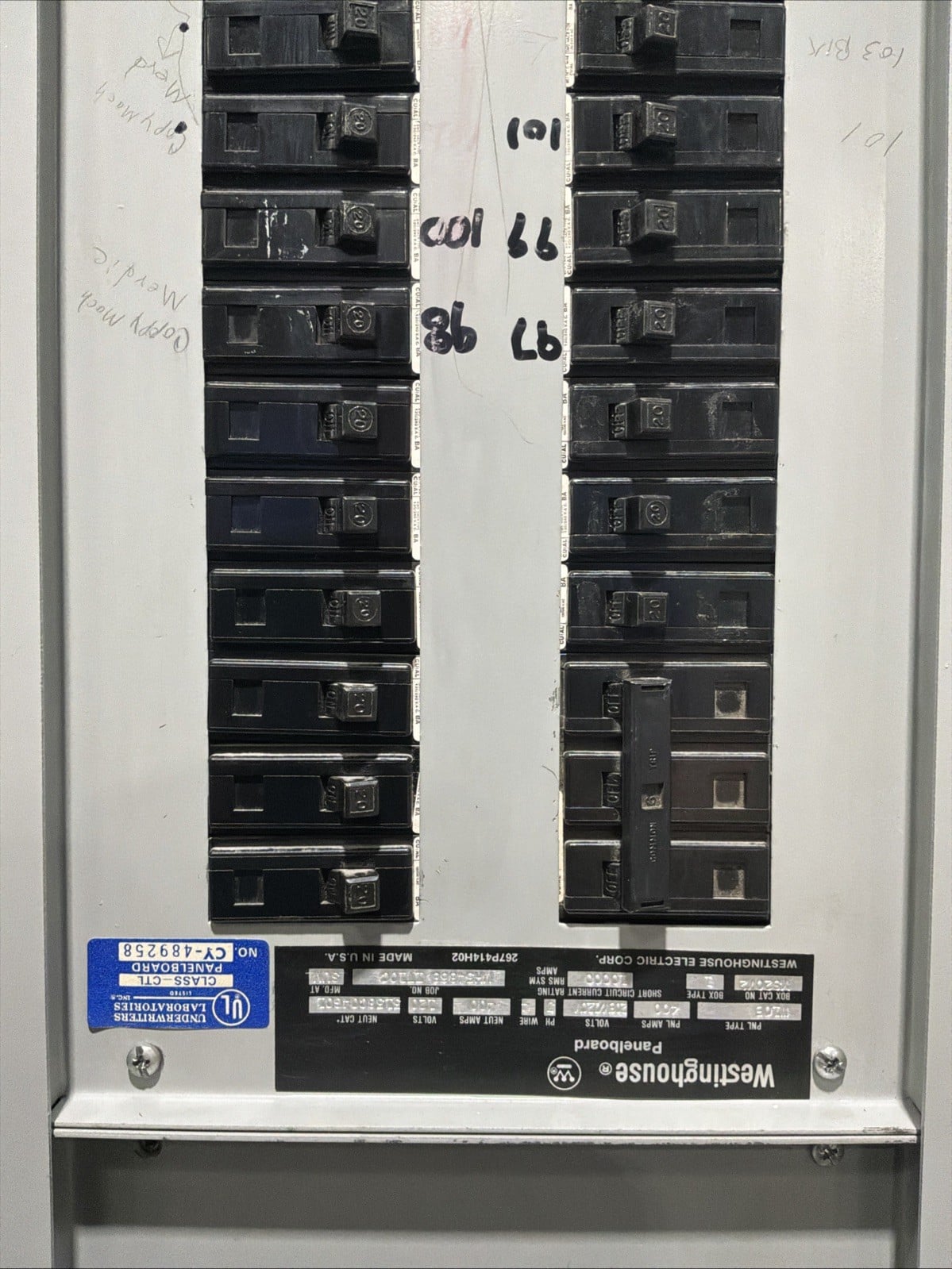 400 Amp. Westinghouse YS2072, MLO Panelboard, 208Y/120 Volts, 3 Phase, 4 Wire (8 available) - Image 6