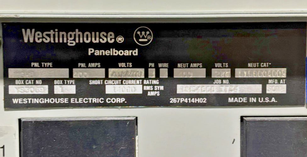 400 Amp. Westinghouse YS3069, Main Breaker Panelboard, 400 Amp main breaker, 480Y/277 Volts, 3 Phase, 4 Wire - Image 3