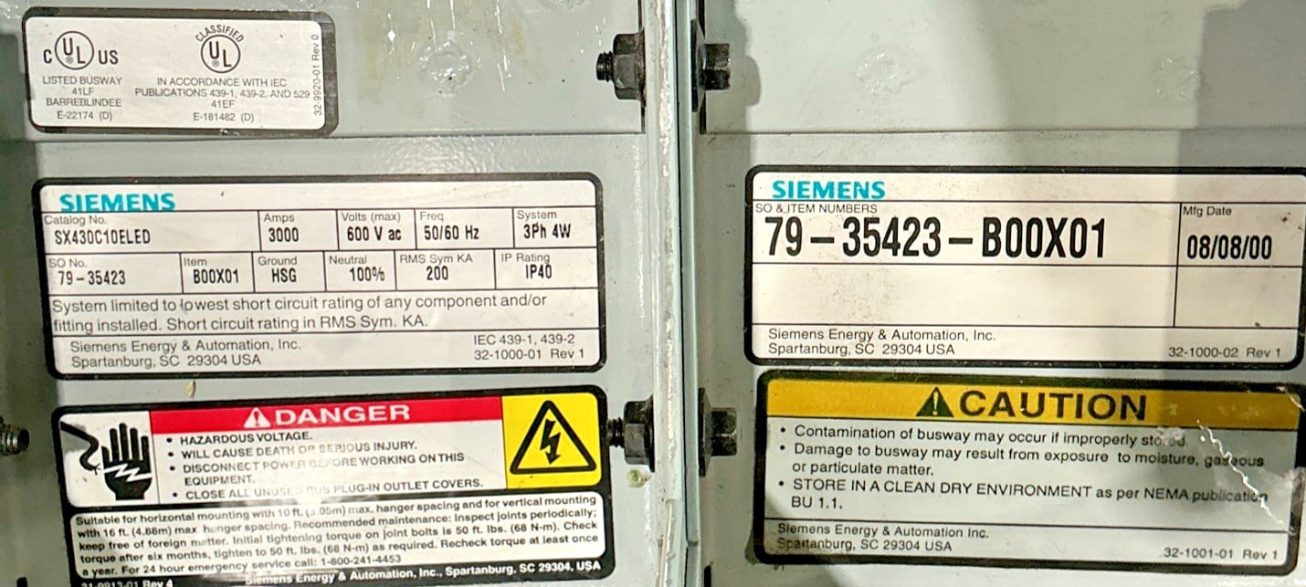 3000 Amps, Siemens #SX430C10ELED, Busway, 600 Volts, 3 Phase, 4 Wire - Image 3