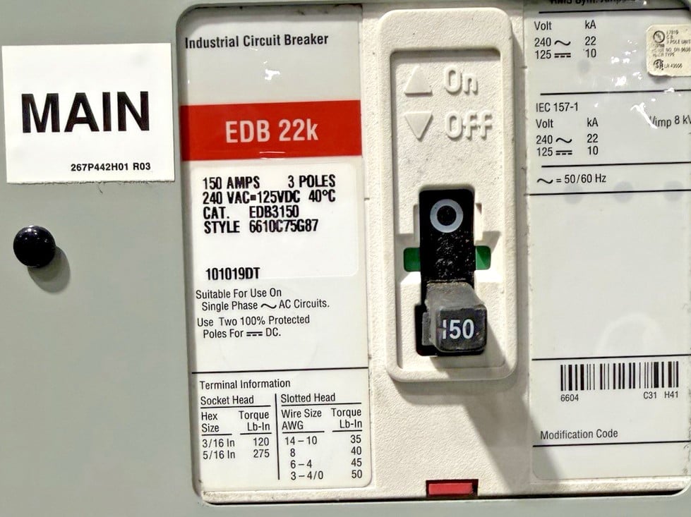 150 Amp. Eaton SDA0191849-020, Main Breaker Panelboard, 208Y/120 Volts, 3 Phase, 4 Wire - Image 7