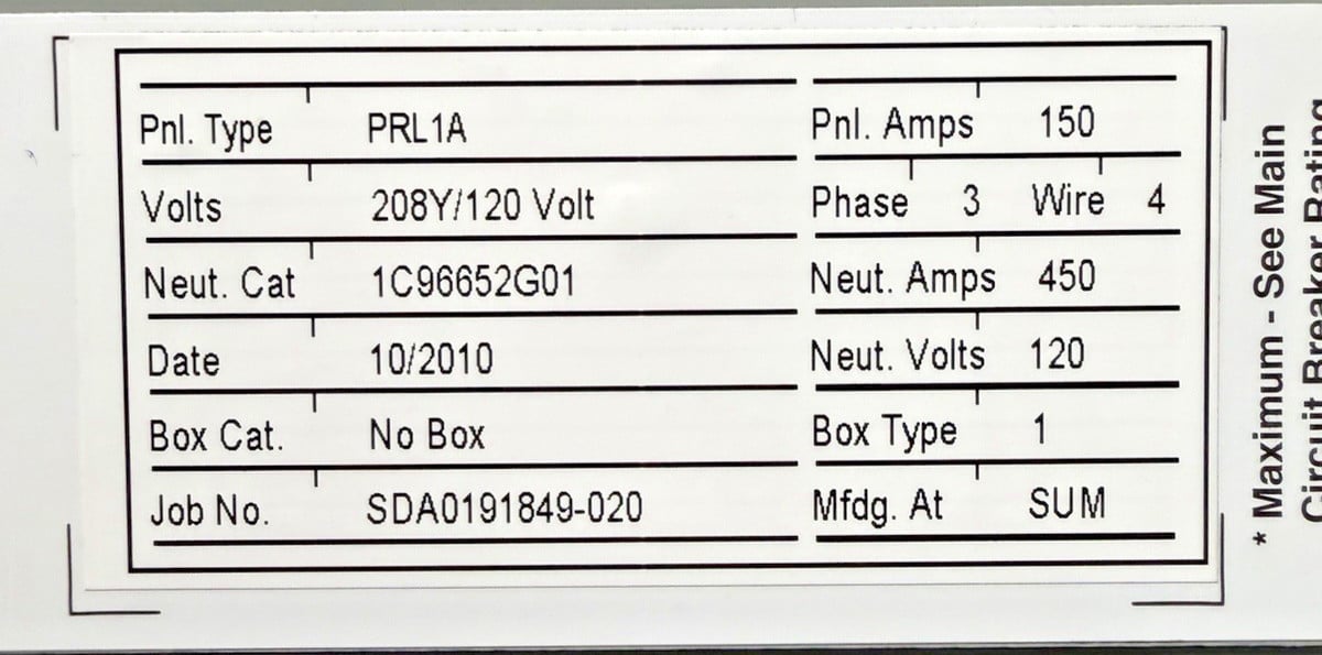 150 Amp. Eaton SDA0191849-020, Main Breaker Panelboard, 208Y/120 Volts, 3 Phase, 4 Wire - Image 8