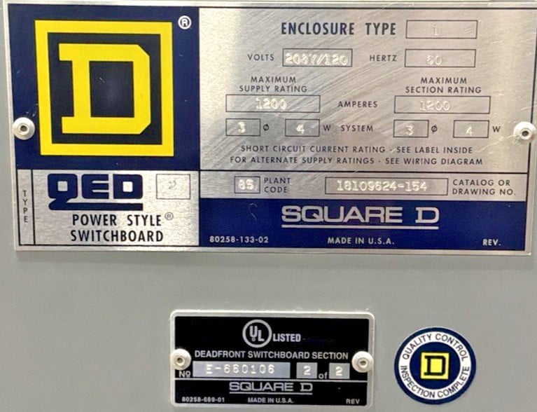 1200 Amps, Square D 18109624-154, Switchboard, 208Y/120 Volts, 3 Phase, 4 Wire, lineup - Image 3