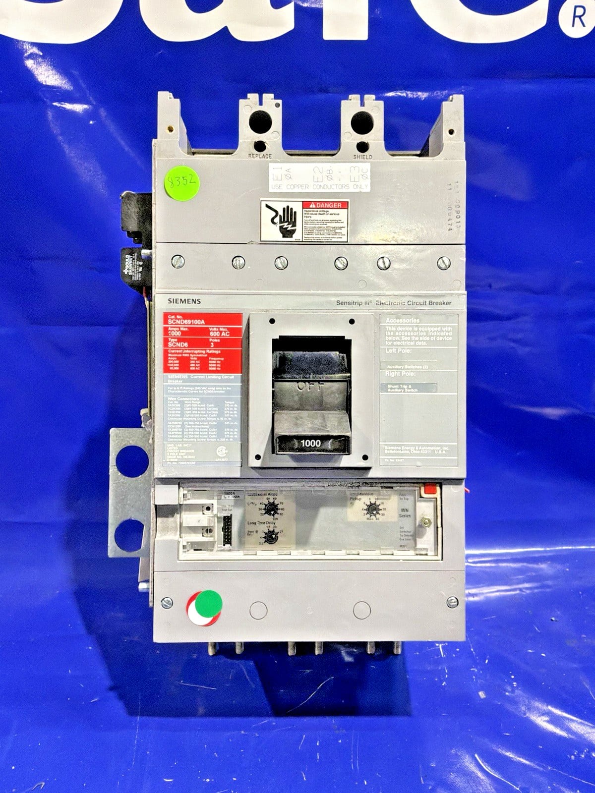 1000 Amps, Siemens #SCND69100A, circuit breaker, 600 Volts, 3 Pole (2 available) - Image 2