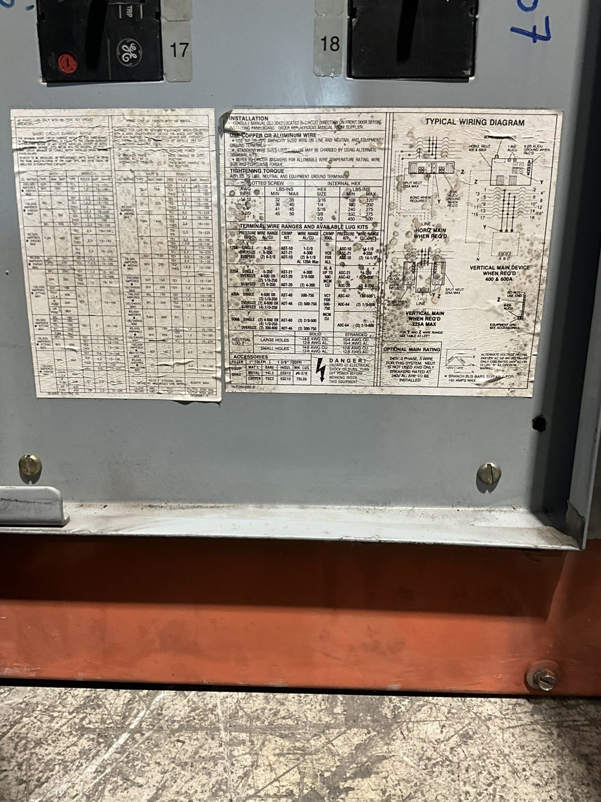 125 Amp. General Electric AB253, MLO Panelboard, 240 Volts, 3 Phase, 4 Wire - Image 4