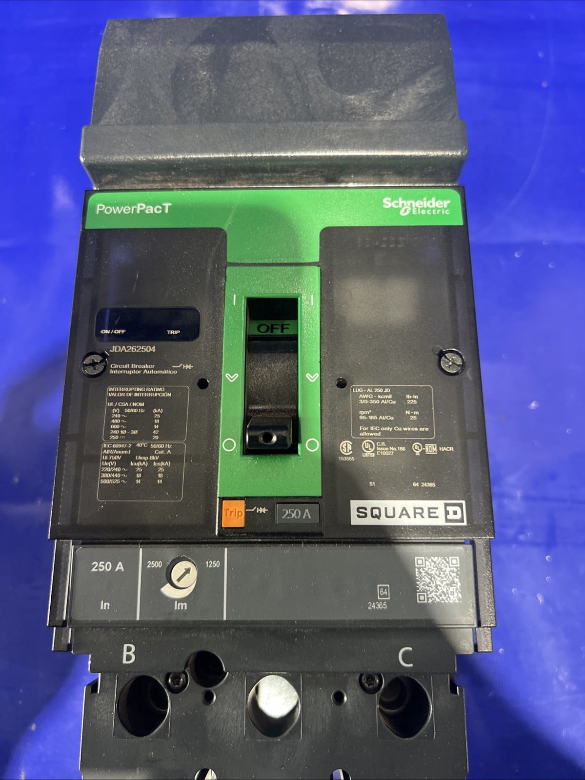 250 Amps, Square D #JDA262504, circuit breaker, 600 Volts, 2 Pole - Image 2