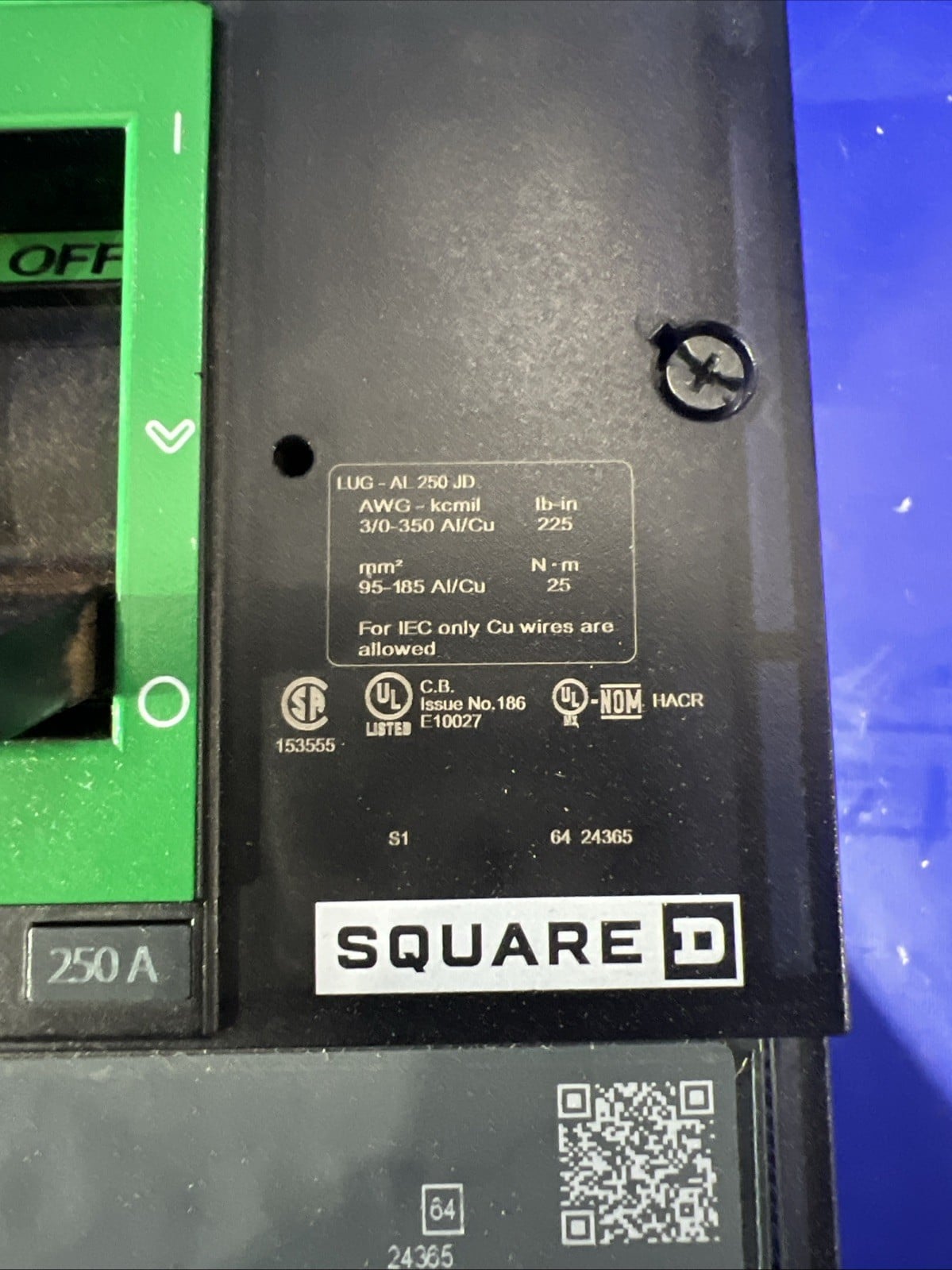 250 Amps, Square D #JDA262504, circuit breaker, 600 Volts, 2 Pole - Image 4