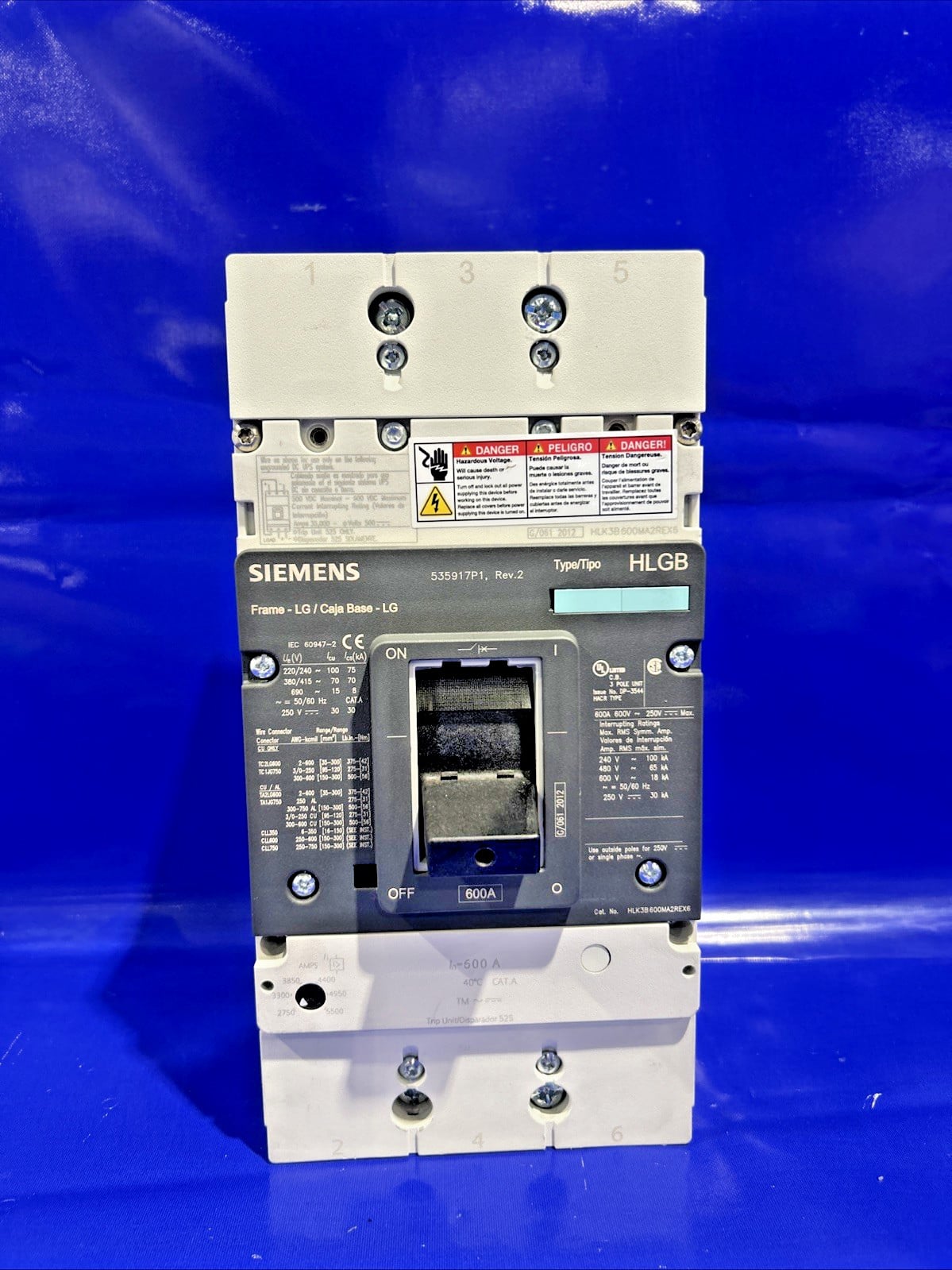 600 Amps, Siemens #HLK3B600MA2REX6, circuit breaker, 600 Volts, 3 Pole - Image 2