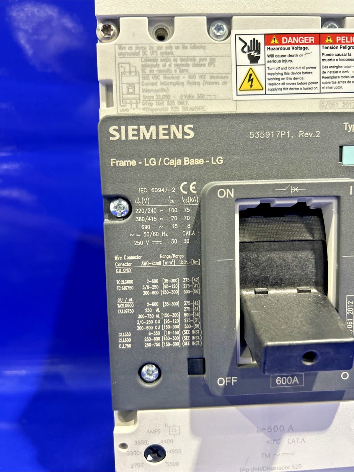 600 Amps, Siemens #HLK3B600MA2REX6, circuit breaker, 600 Volts, 3 Pole - Image 3