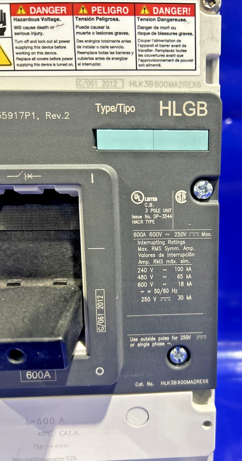 600 Amps, Siemens #HLK3B600MA2REX6, circuit breaker, 600 Volts, 3 Pole - Image 4