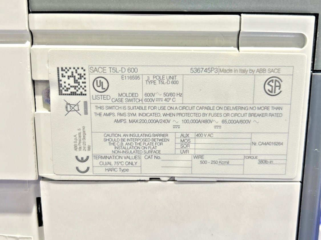 600 Amps, ABB #T5L-D, circuit breakers, 600 Volts, 3 Pole, LOT of 15, (11) 600 Amp and (4) 400 Amp T5L 400 - Image 3