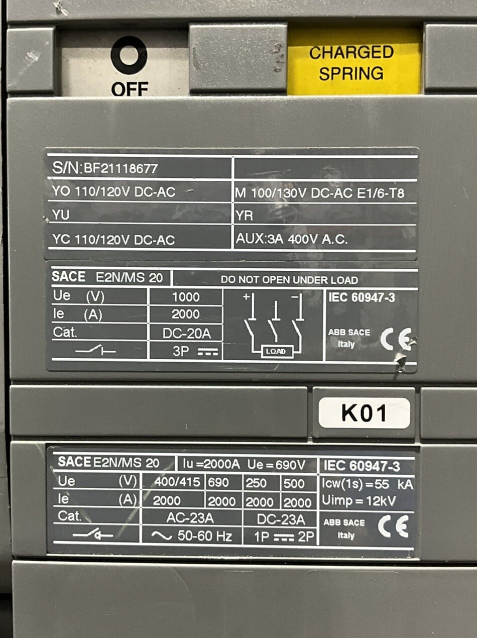 2000 Amps, ABB #BF21118677, Emax circuit breaker, 1000 Volts, 3 Pole - Image 2