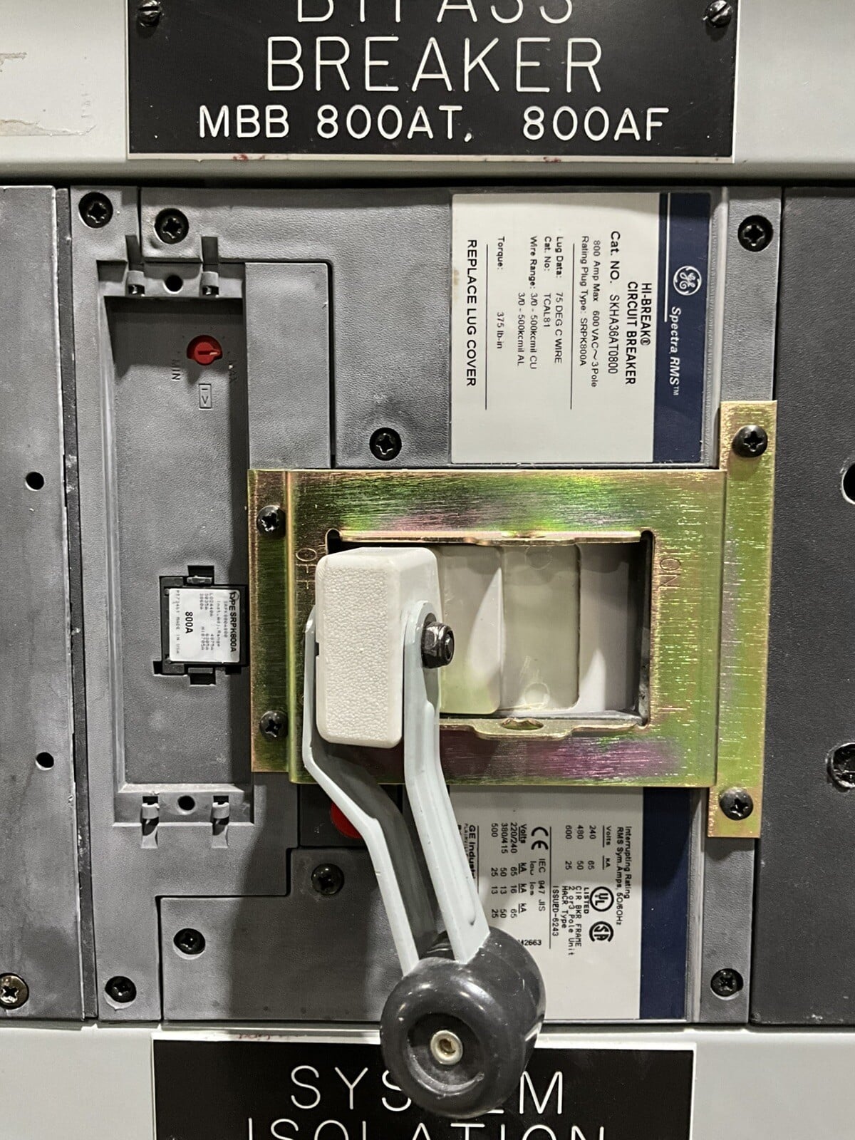 800 Amp. General Electric PP12277, Maintenance Bypass Panelboard, 480 Volts, 3 Phase, 4 Wire - Image 5