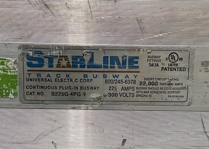 225 Amps, Starline #B225G-4PG-9, Track Busway, 300 Volts - Image 2
