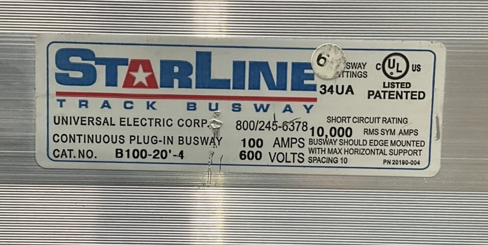 100 Amps, Starline #B100-20'-4, Track Busway, 600 Volts, 20' length - Image 2