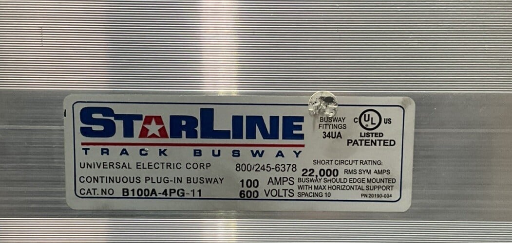 100 Amps, Starline #B100A-4PG-11, Track Busway, 600 Volts, 11' length - Image 2