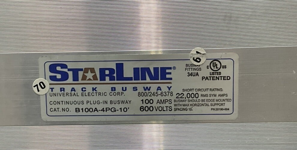 100 Amps, Starline #B100A-4PG-10, Track Busway, 600 Volts, 10' length - Image 2
