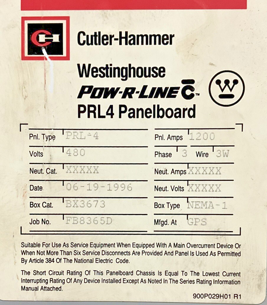 1200 Amp. Cutler-Hammer BX3673, Panelboard, 480Y/277 Volts, 3 Phase, 3 Wire - Image 2