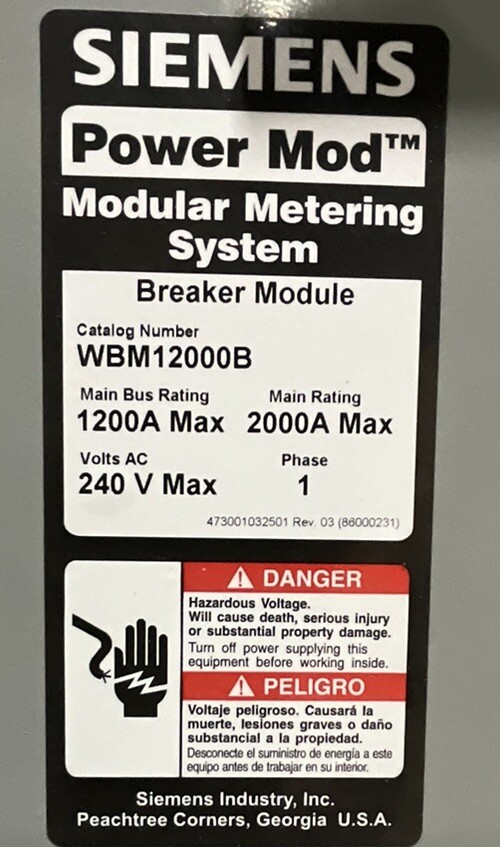 2000 Amp, Siemens #WBM1200B, meter main set, w/ meter bases, 240 Volts - Image 2