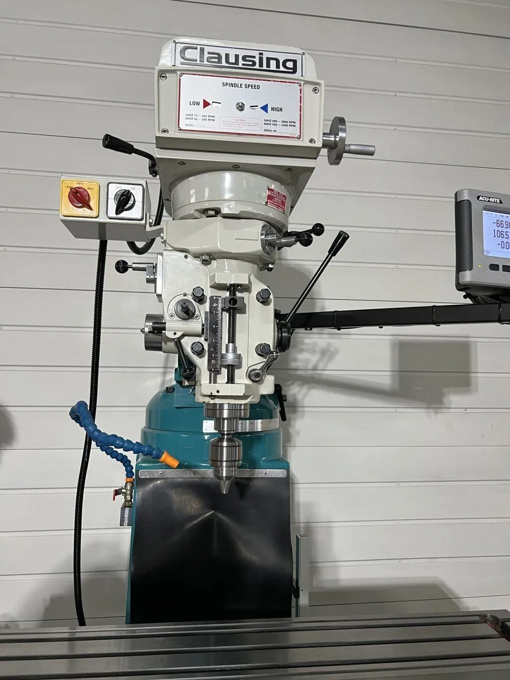 Clausing #2VS08, vertical knee mill, 9" x49" tbl., 38" X, 14" Y, 3 HP, 4350 RPM, digital read out, power - Image 10